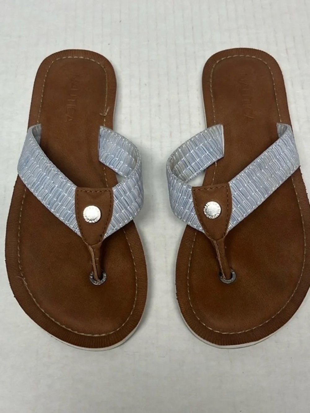 Náutica Size 6.5 faux leather blue fabric sandals shoes lot6429